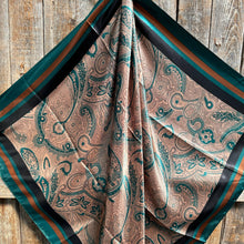 Load image into Gallery viewer, 35X35" Emerald and Tan Paisley Wild Rag / Scarf WR1004