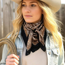 Load image into Gallery viewer, Black and Tan Floral Paisley Wild Rag / Scarf WR3383