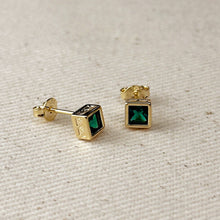Load image into Gallery viewer, 18k Gold Filled Colored Square Stud Earring With Detailed Bezel