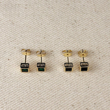 Load image into Gallery viewer, 18k Gold Filled Colored Square Stud Earring With Detailed Bezel