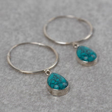 Load image into Gallery viewer, Turquoise Drop Hoop Earrings