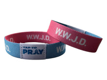 Load image into Gallery viewer, Tap To Pray™ Wristbands - Blue & Pink WWJD