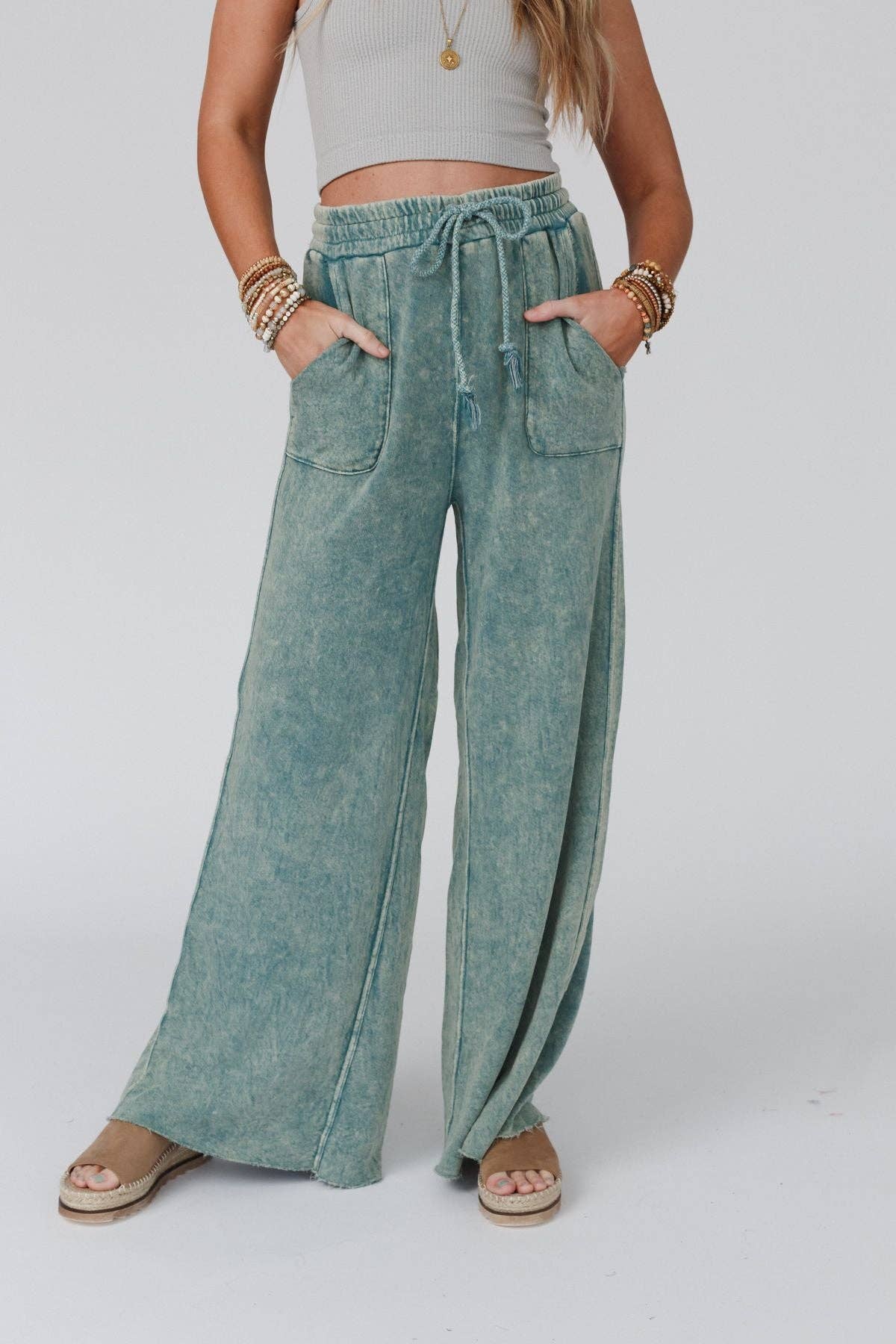 Relaxing Robin Wide Leg Pant - Faded Teal
