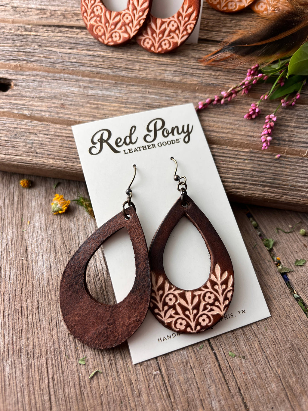 Long Time Gone Hand Tooled Leather Earrings