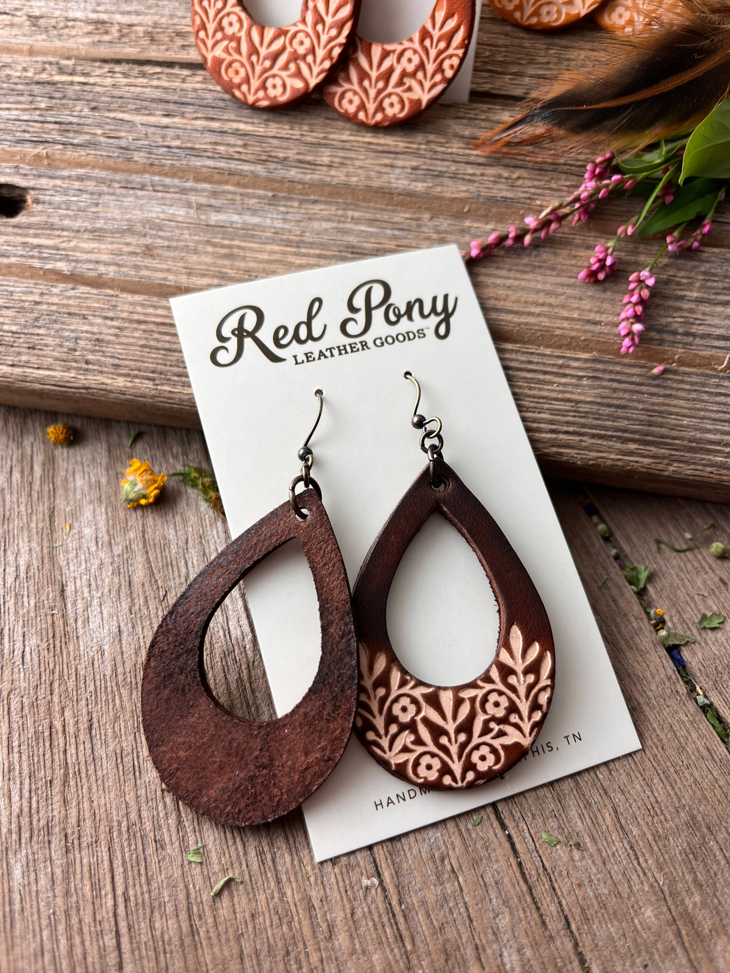Long Time Gone Hand Tooled Leather Earrings