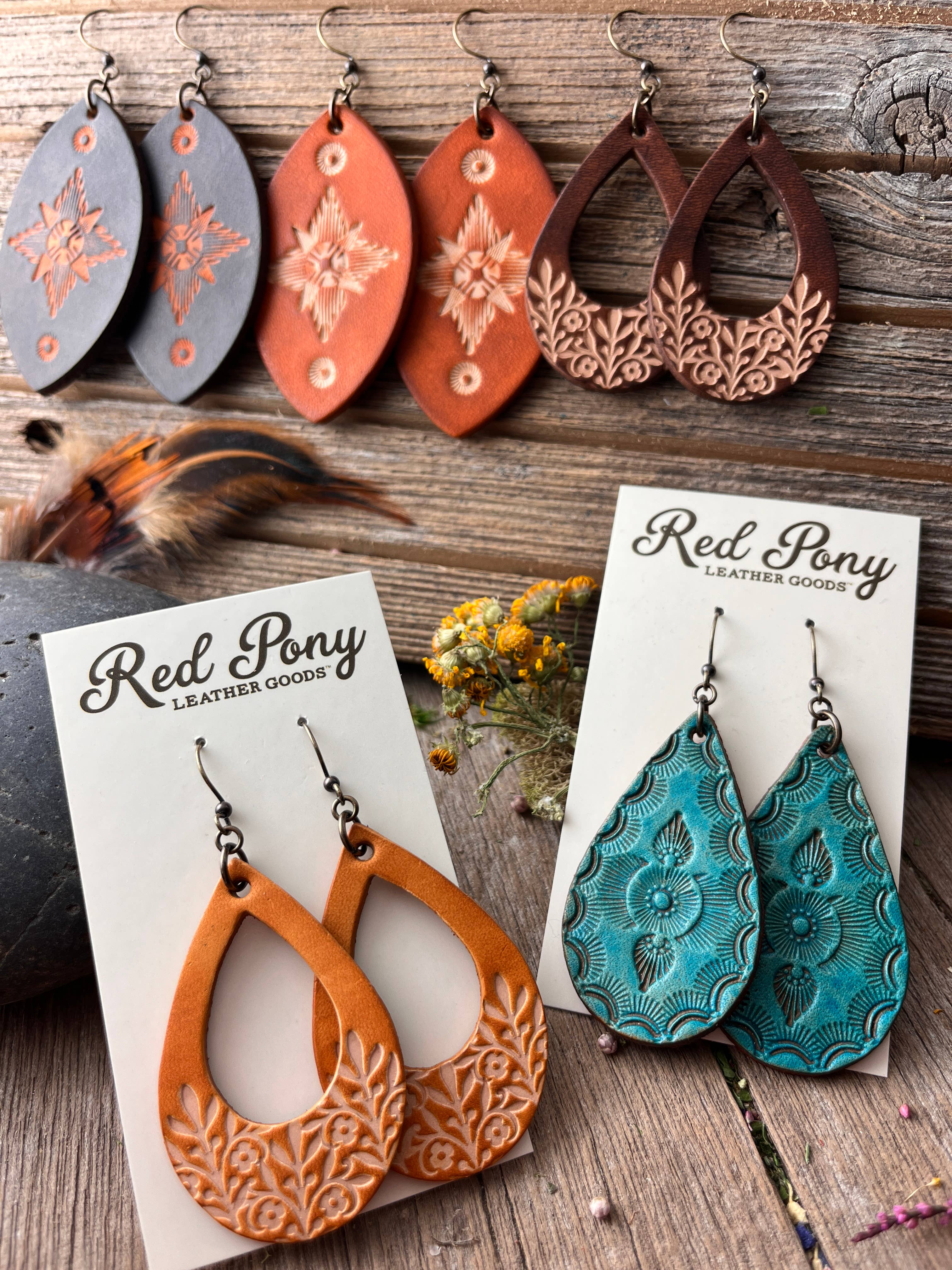 Long Time Gone Hand Tooled Leather Earrings