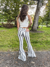 Load image into Gallery viewer, Hide the Matches - Striped Denim Flares (Charcoal)
