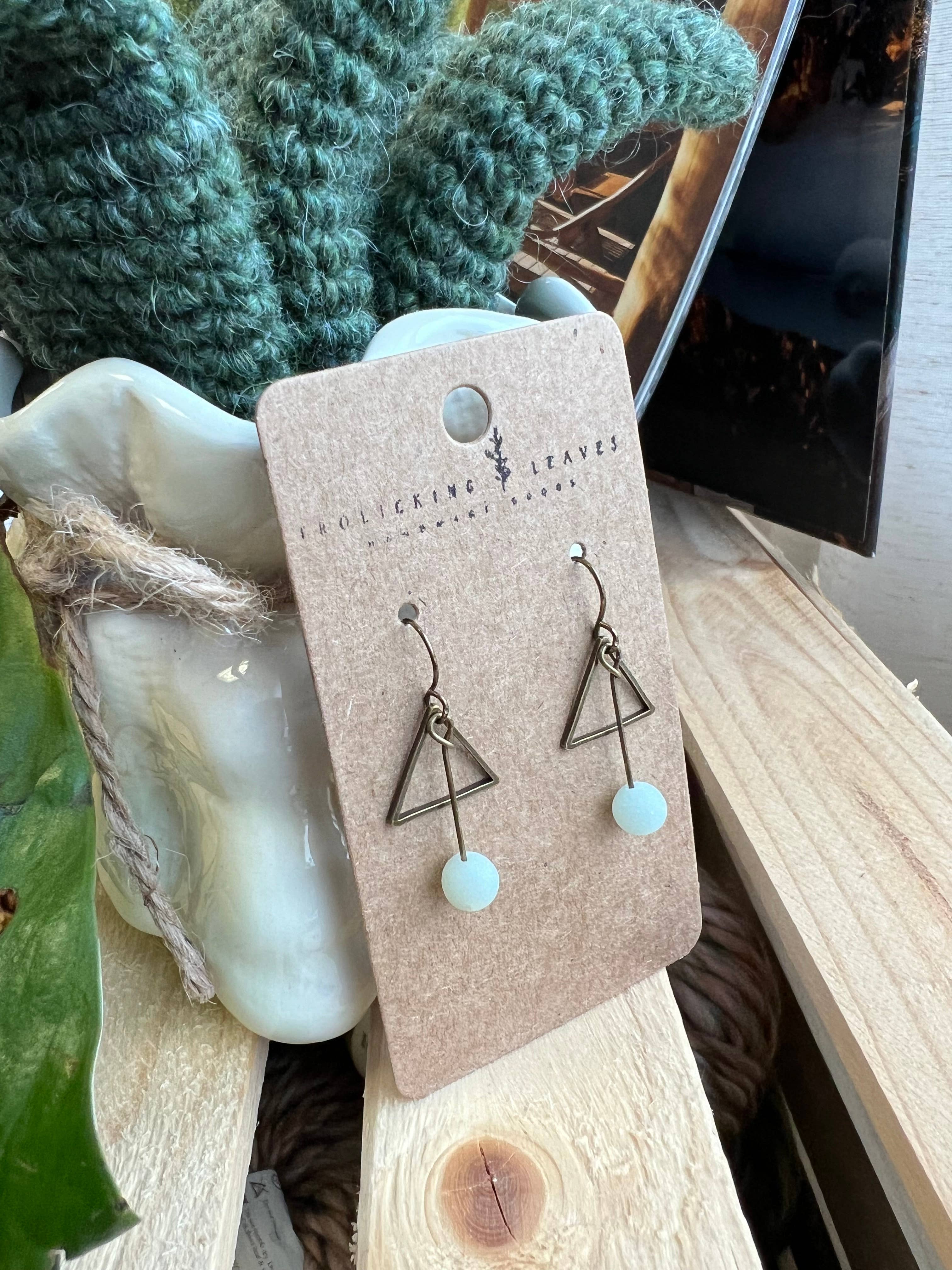 Amazonite Bronze Triangle Earrings