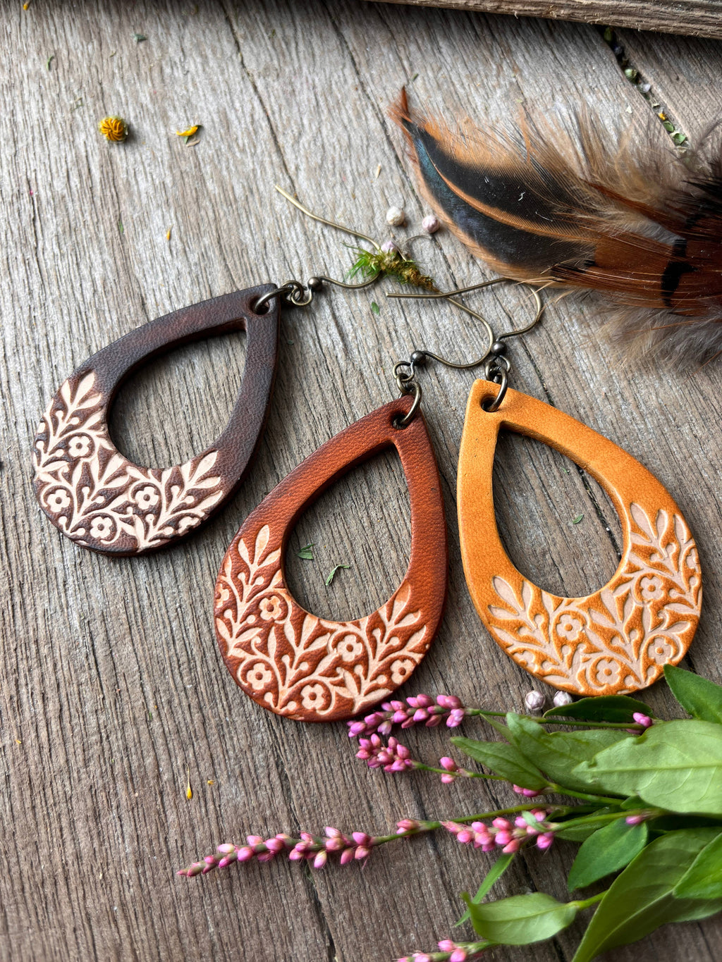 Long Time Gone Hand Tooled Leather Earrings