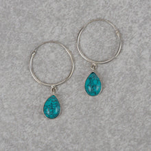 Load image into Gallery viewer, Turquoise Drop Hoop Earrings
