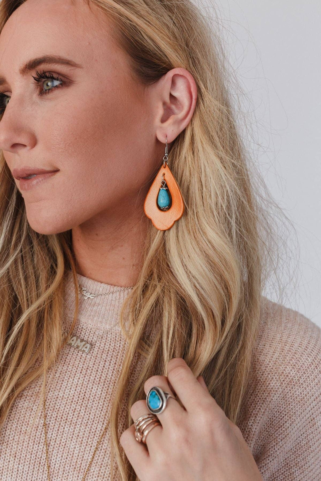 Pilar Western Turquoise Earrings - Camel