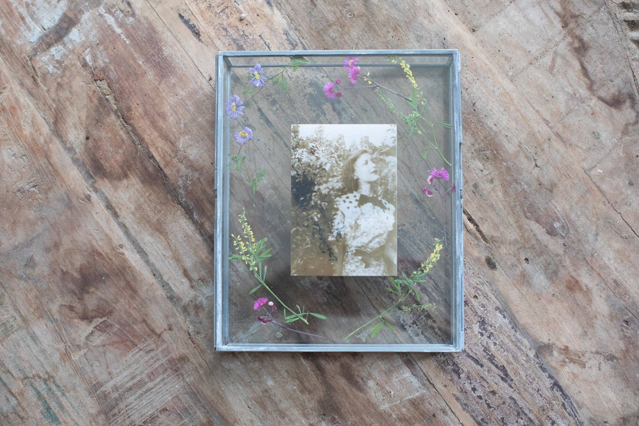 Rectangle Glass and Zinc Memory Box - 10" x 8" x 2"