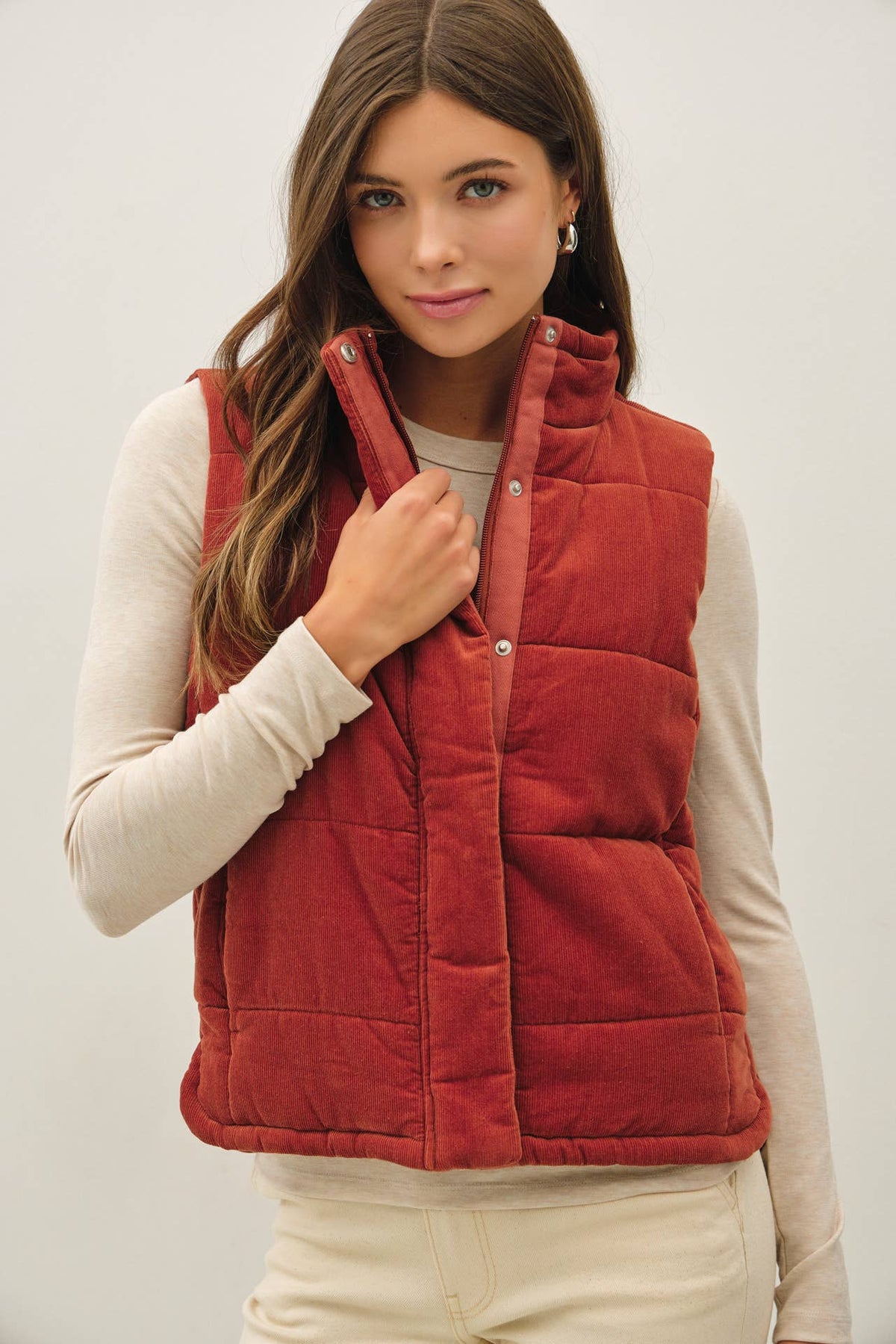 Penny For Your Thoughts-CORDUROY PUFFER VEST