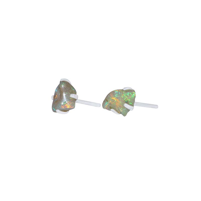 Natural Rough Ethiopian Opal Stud Earring in Sterling Silver