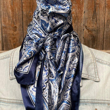 Load image into Gallery viewer, 35X35&quot;  Blue &amp; White Paisley Wild Rag/Scarf WR3418
