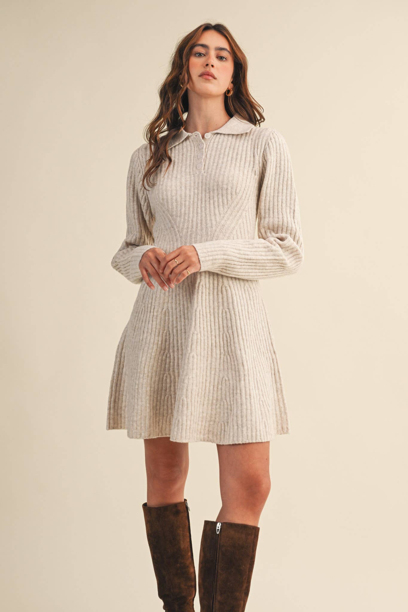 Harvest Moon Ribbed Flared Sweater Dress
