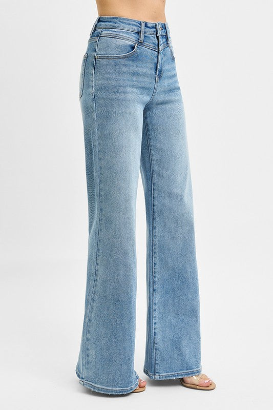 Dodgin’ Mullets High Rise Wide Front Yoke Detailed Jeans by Risen