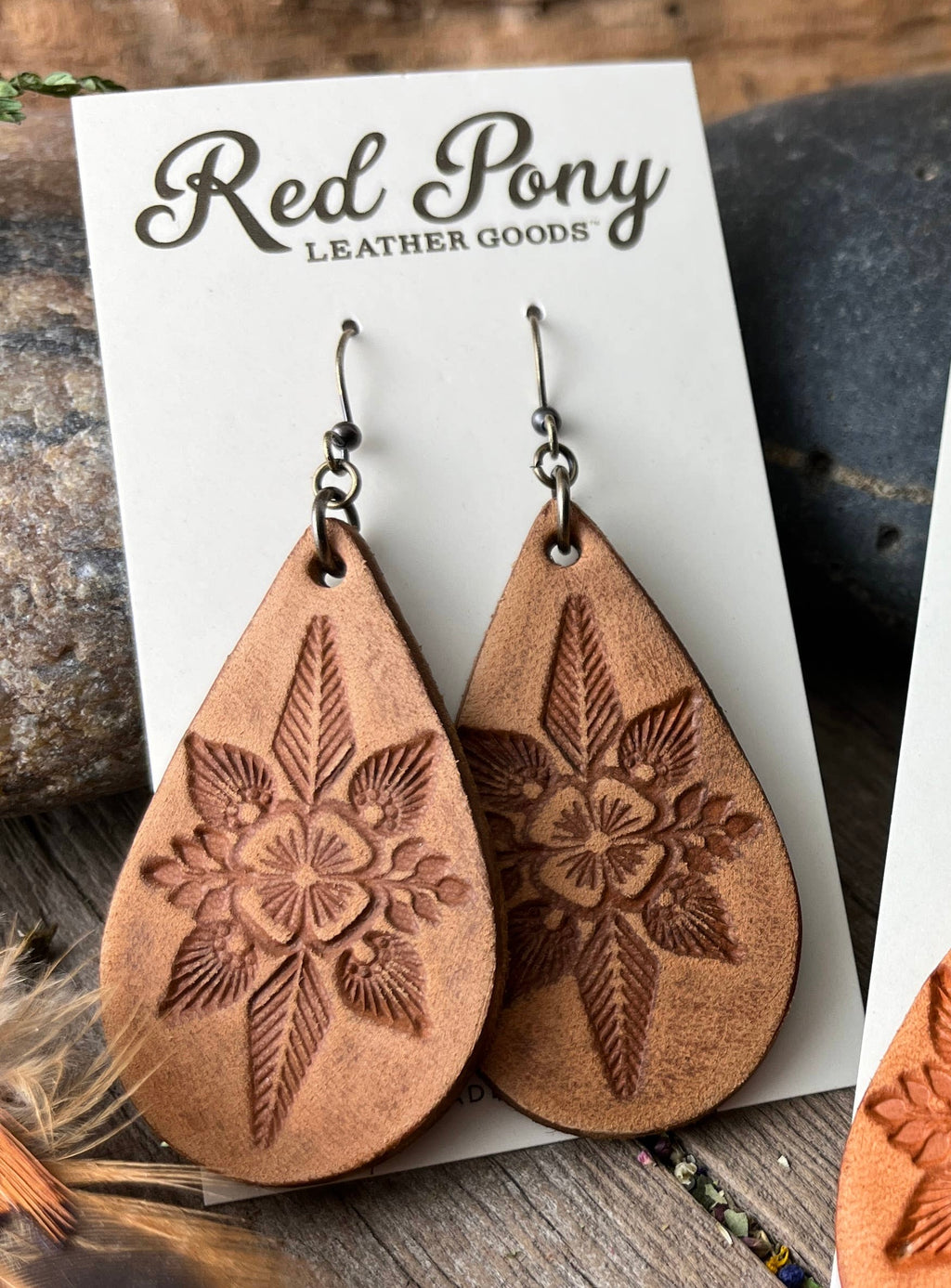 Still the Same Hand Tooled Leather Teardrop Earrings