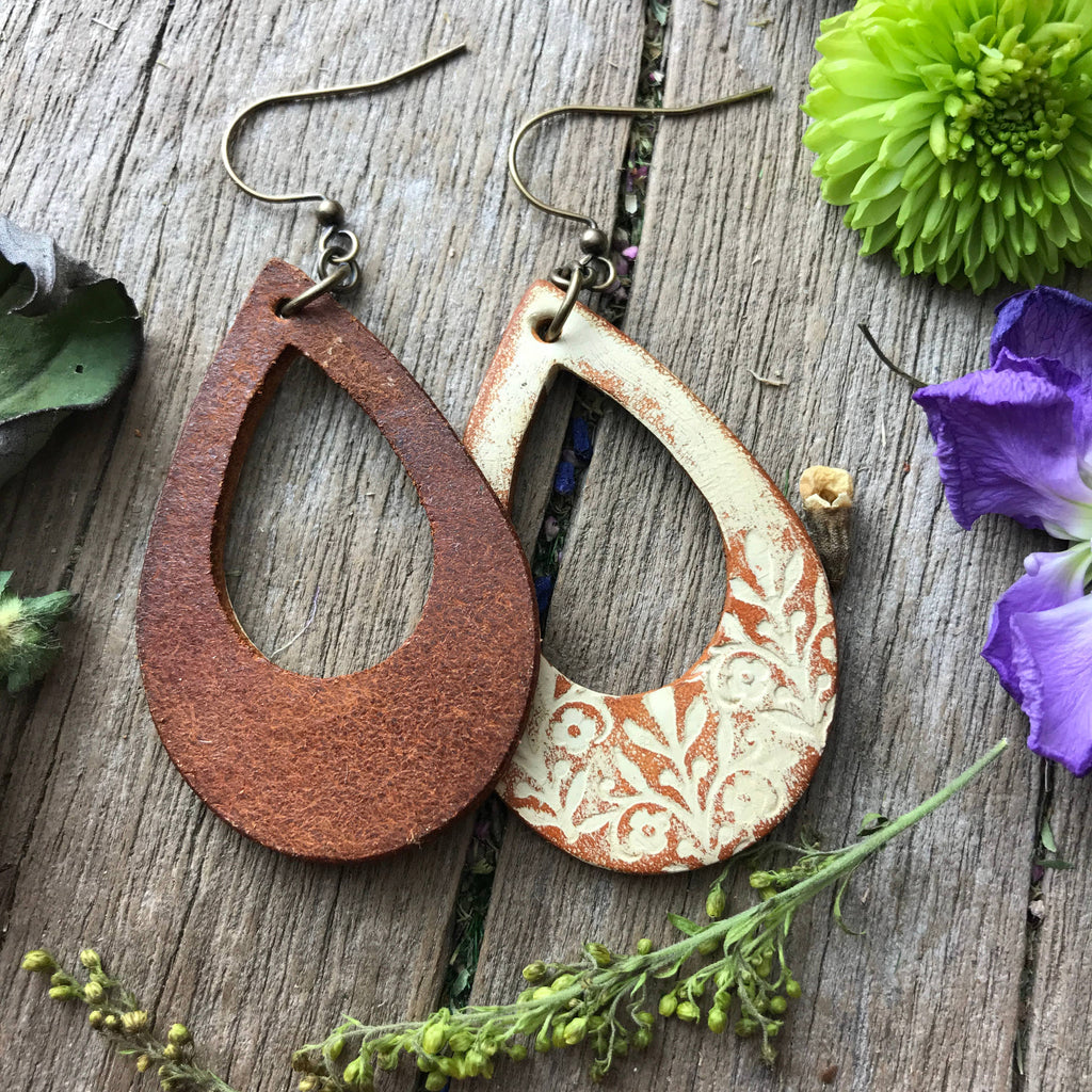 Long Time Gone Hand Tooled Leather Earrings