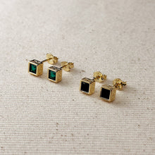 Load image into Gallery viewer, 18k Gold Filled Colored Square Stud Earring With Detailed Bezel
