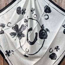 Load image into Gallery viewer, 35X35&quot; Black / White Four Leaf Clover Wild Rag / Scarf WR323
