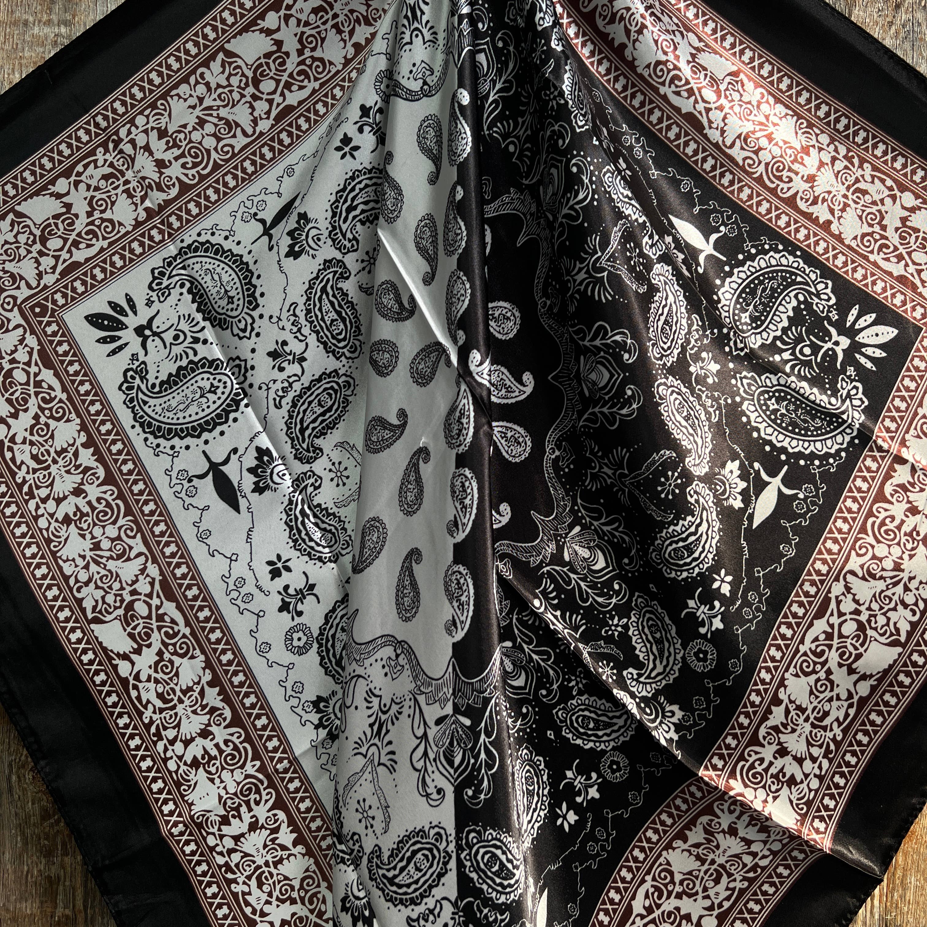 Two Tone Black Paisley Wild Rag / Scarf