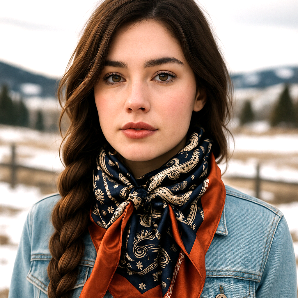 Navy and Rust Floral Paisley Wild Rag