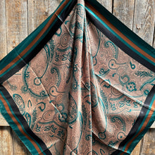 Load image into Gallery viewer, 35X35&quot; Emerald and Tan Paisley Wild Rag / Scarf WR1004
