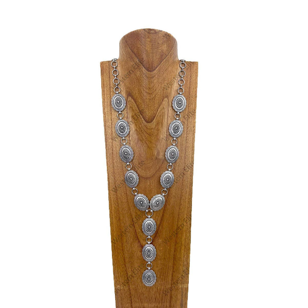 Battle Up the Hill 35'' Silver Concho Necklace