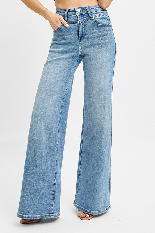 Dodgin’ Mullets High Rise Wide Front Yoke Detailed Jeans by Risen