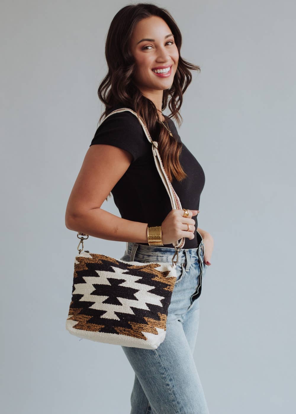 Black, White & Brown Aztec Crossbody
