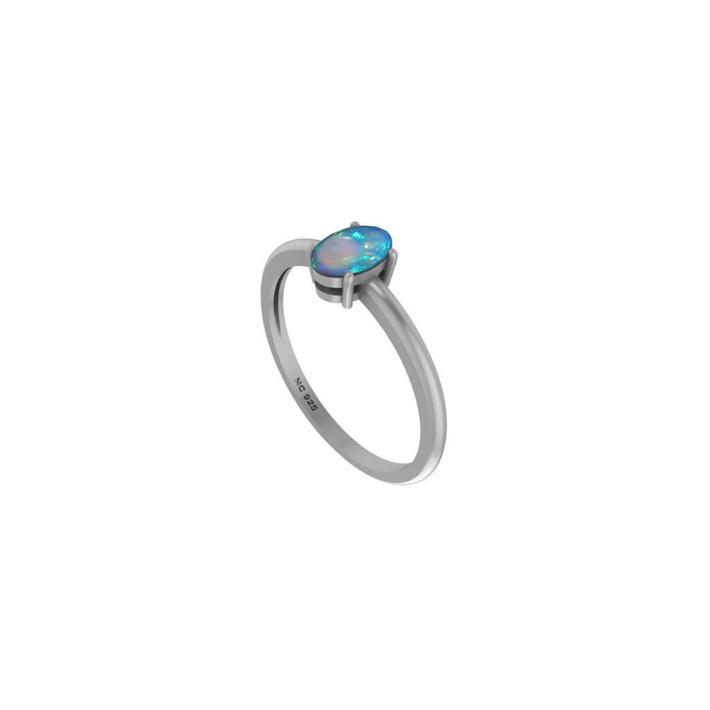 Natural Ethiopian Opal Stackable Rings in Silver, Prong-Set