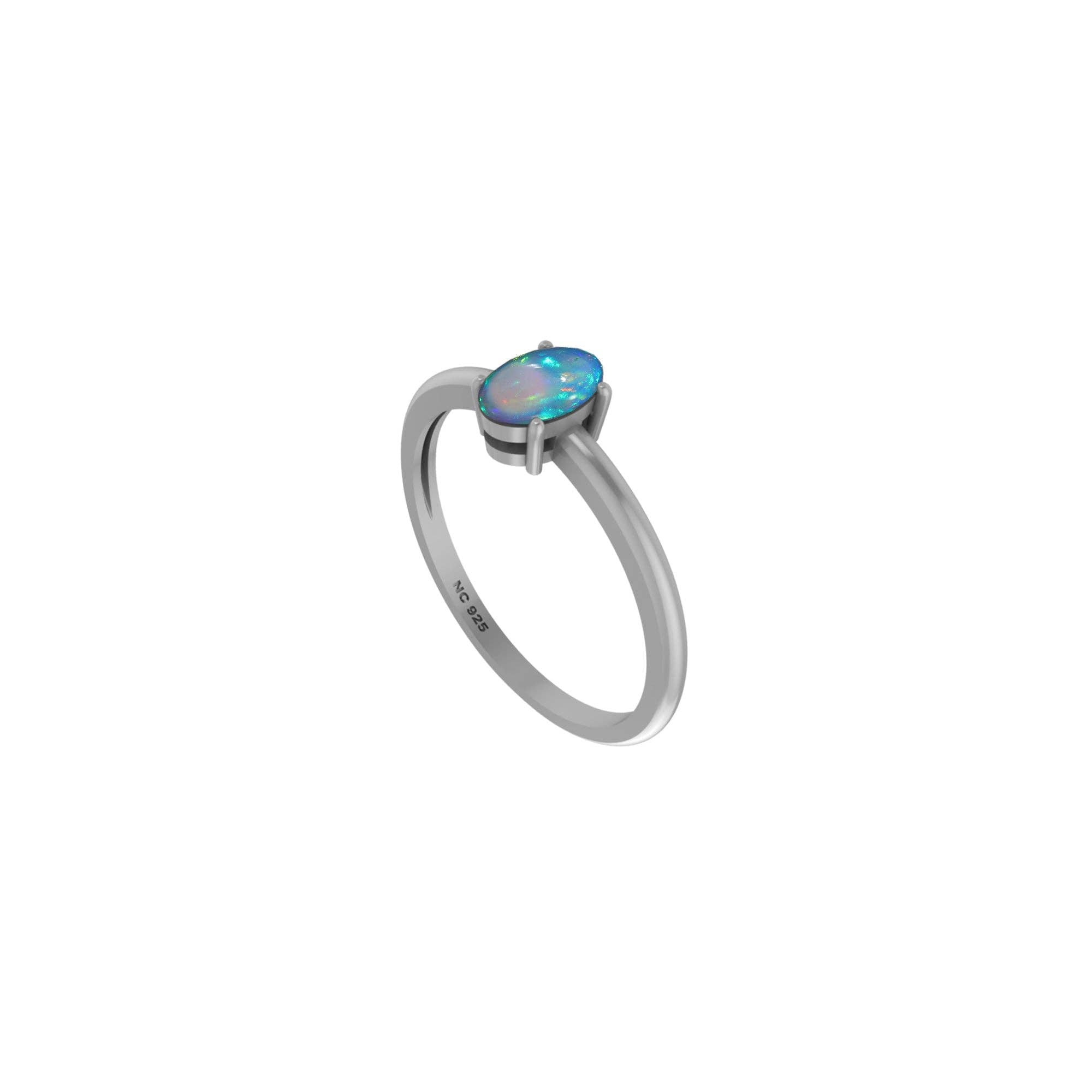 Natural Ethiopian Opal Stackable Rings in Silver, Prong-Set