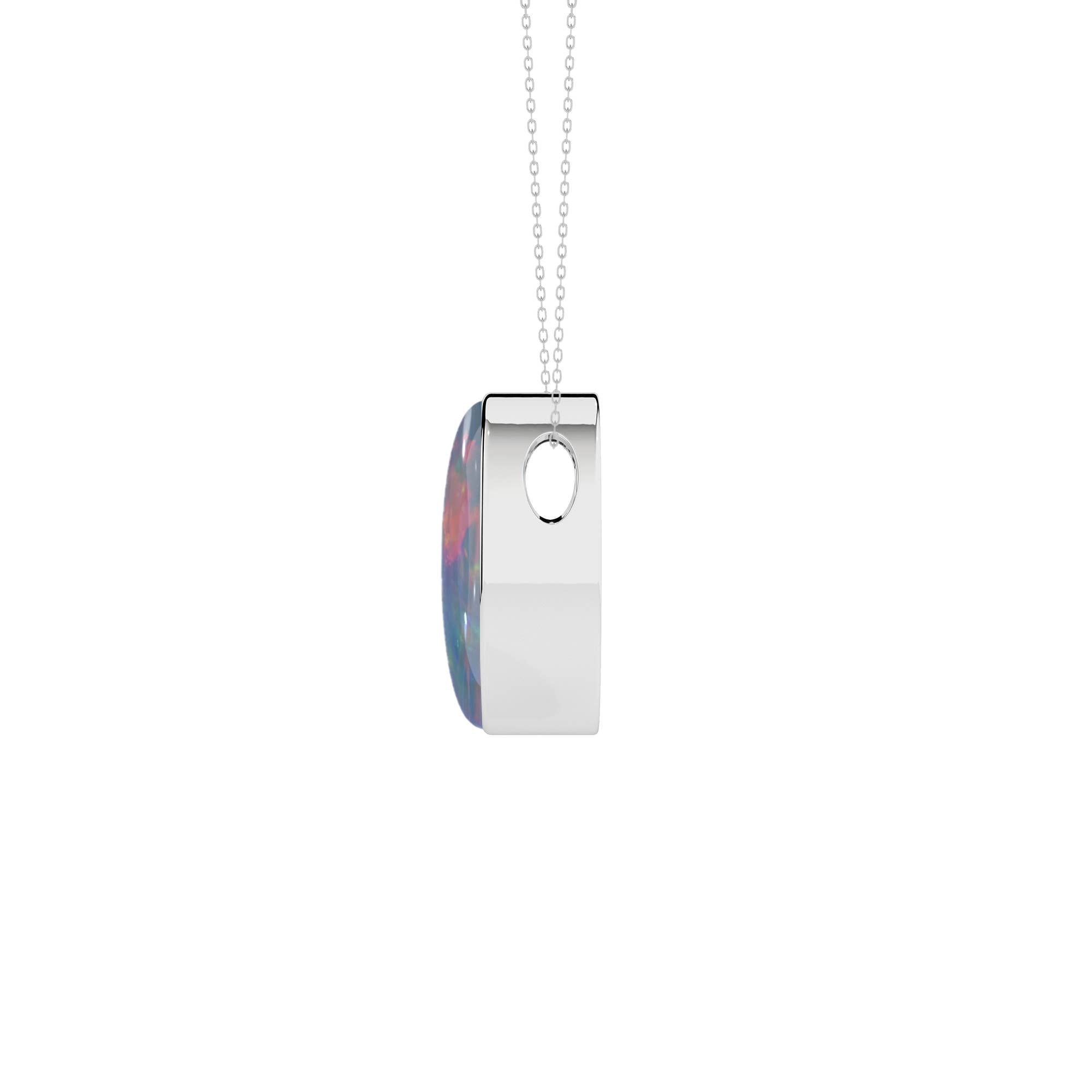 Natural Australian Opal Slider Pendant Necklace, 925 Silver