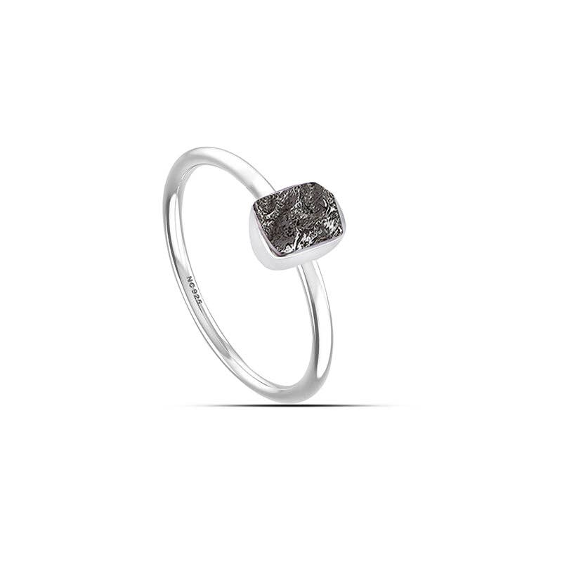 Natural Meteorite Stackable Rings for Women in 925 Silver