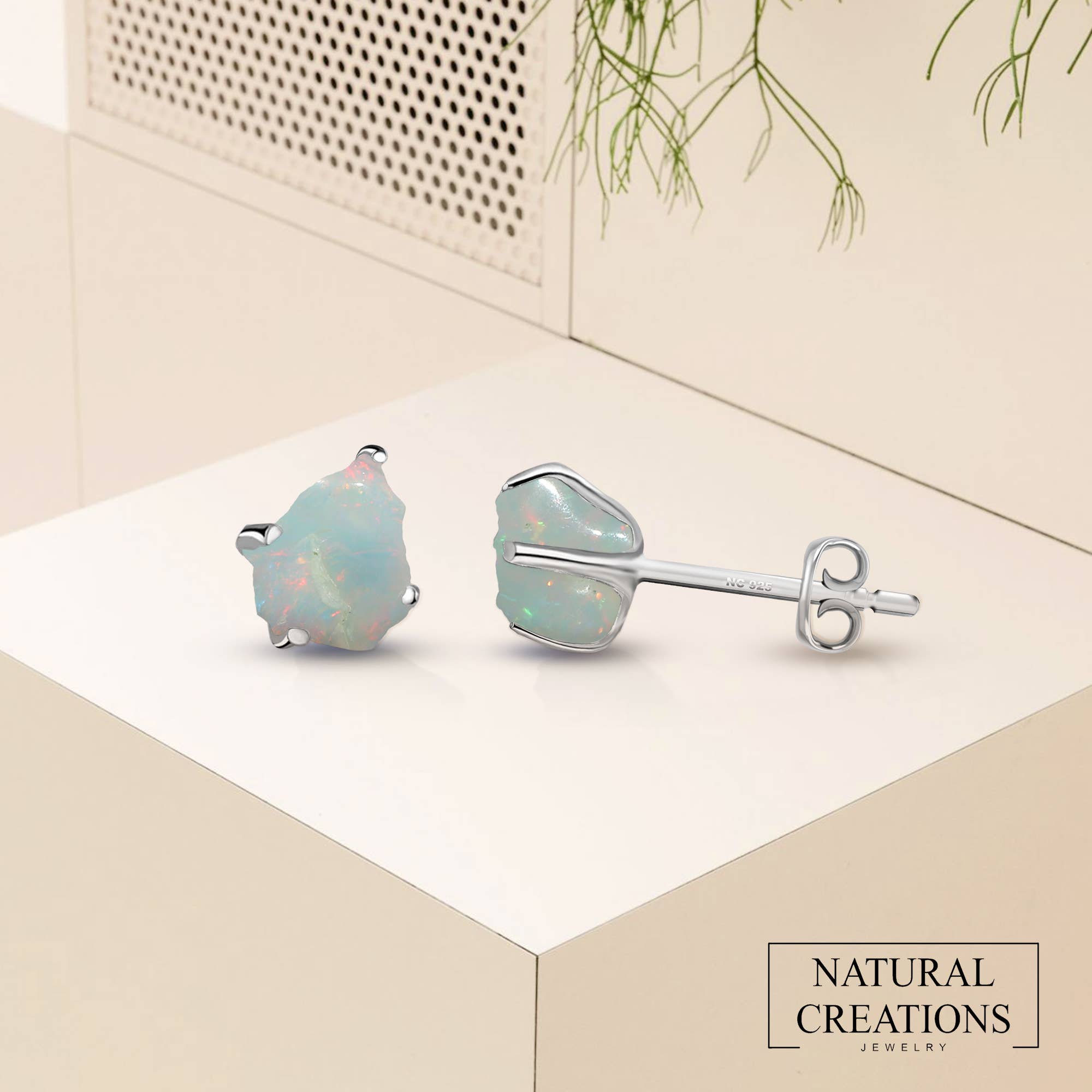 Natural Rough Gemstone Stud Earrings in Sterling Silver