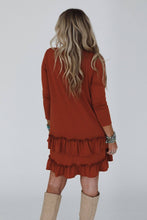 Load image into Gallery viewer, Constance Ruffle Hem Long Sleeve Dress - Metal Rust
