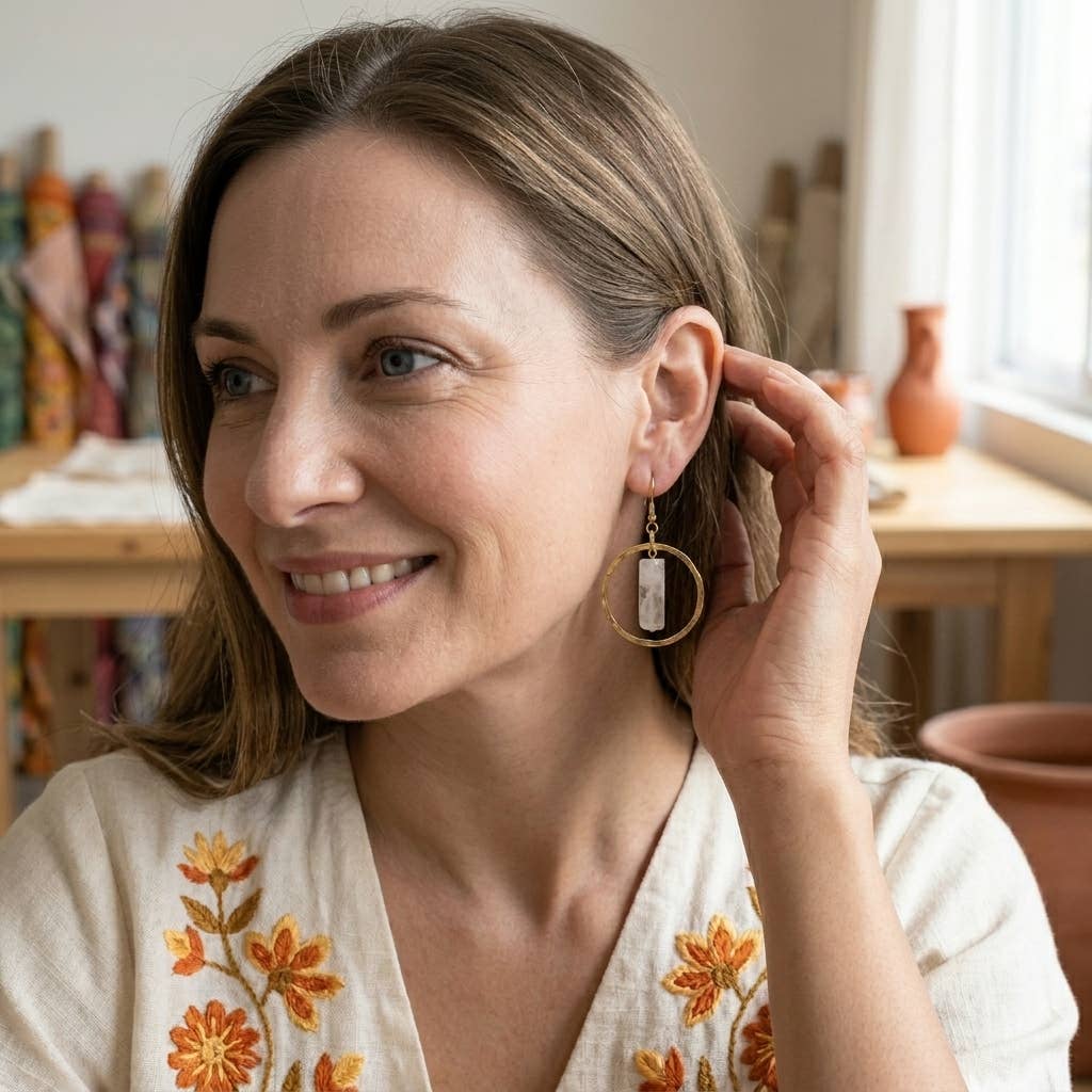 Akriti Quartz Circle Handcrafted Gold Earrings