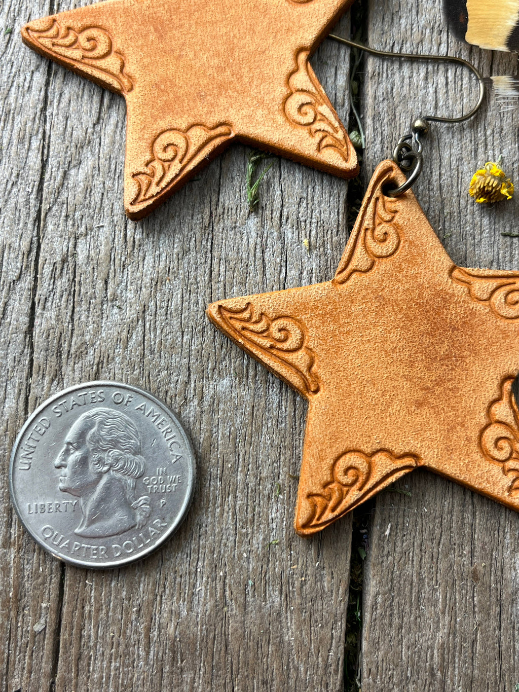 Lucky This Time Hand Tooled Earrings with Rustic Finish