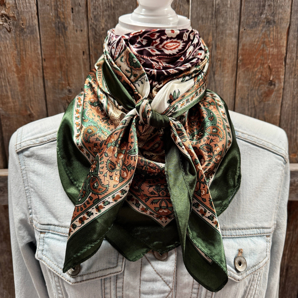 Green, Plum and Tan Floral Wild Rag