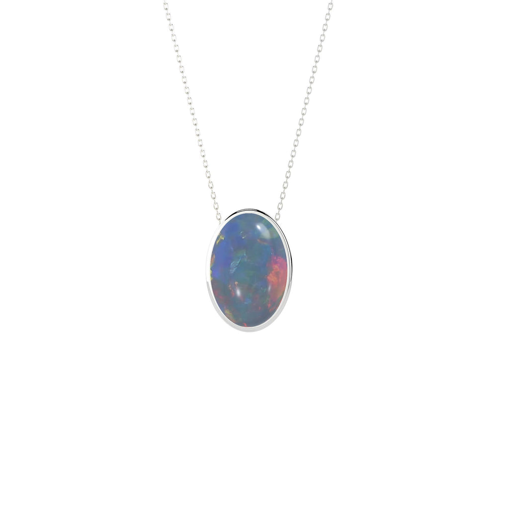Natural Australian Opal Slider Pendant Necklace, 925 Silver