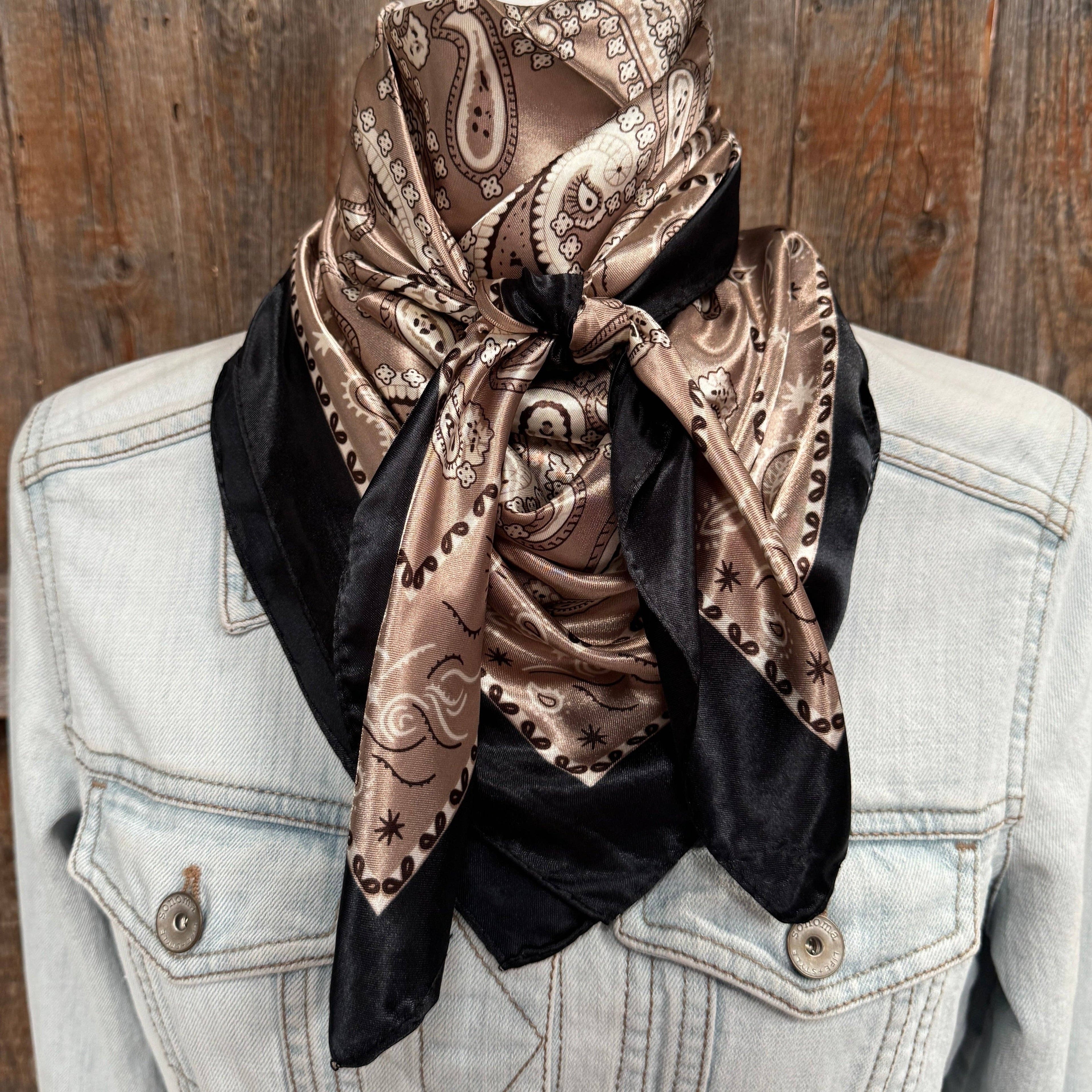 Black and Tan Floral Paisley Wild Rag / Scarf WR3383