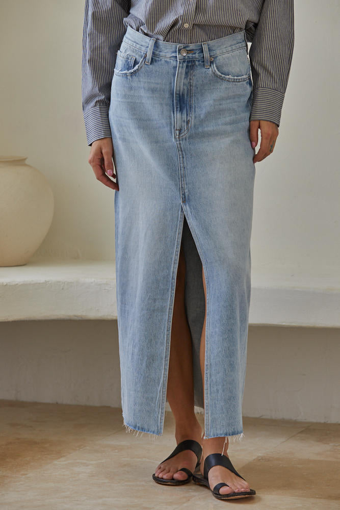 Venus in Blue Jeans Maxi Denim Skirt