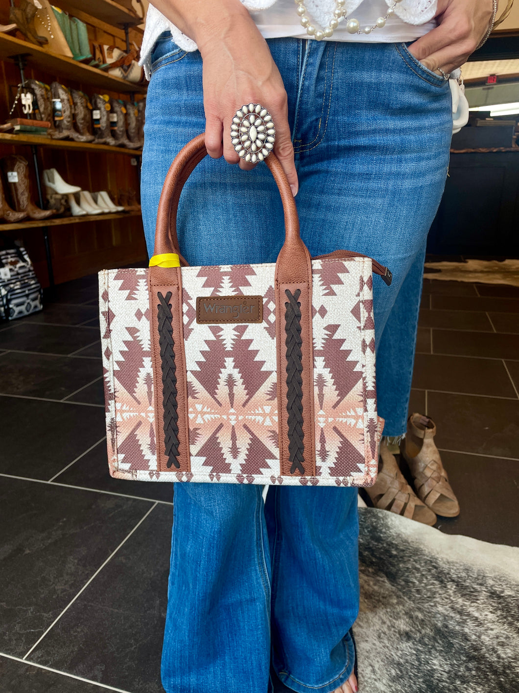 White/Brown Wrangler Handbag