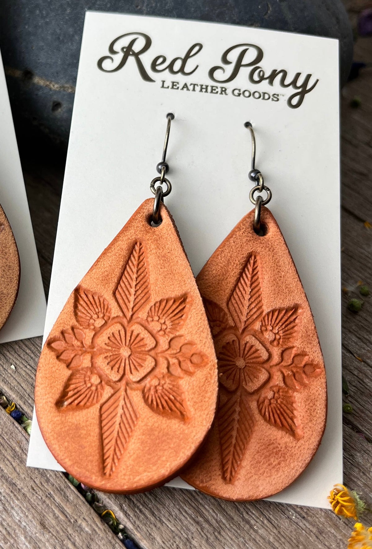 Still the Same Hand Tooled Leather Teardrop Earrings