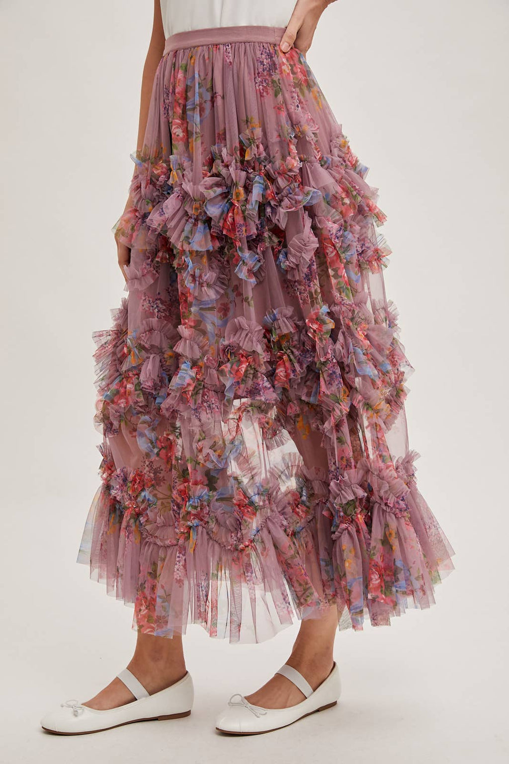 Wildflower Ruffle Midi Skirt