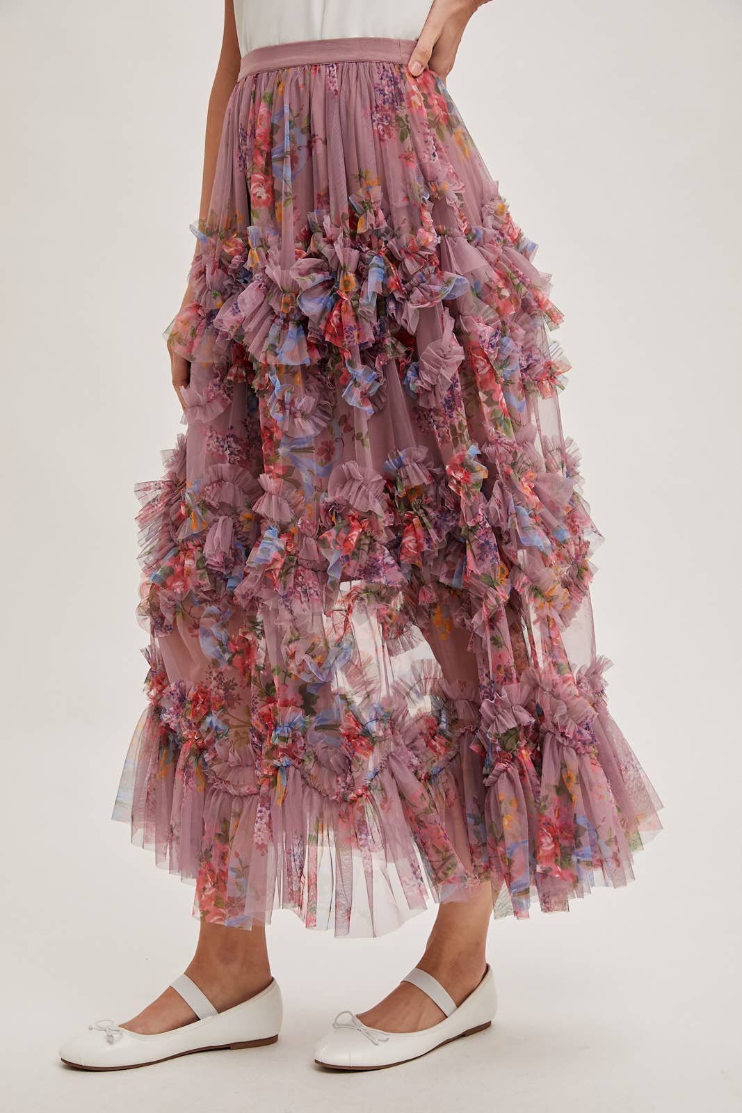 Wildflower Ruffle Midi Skirt