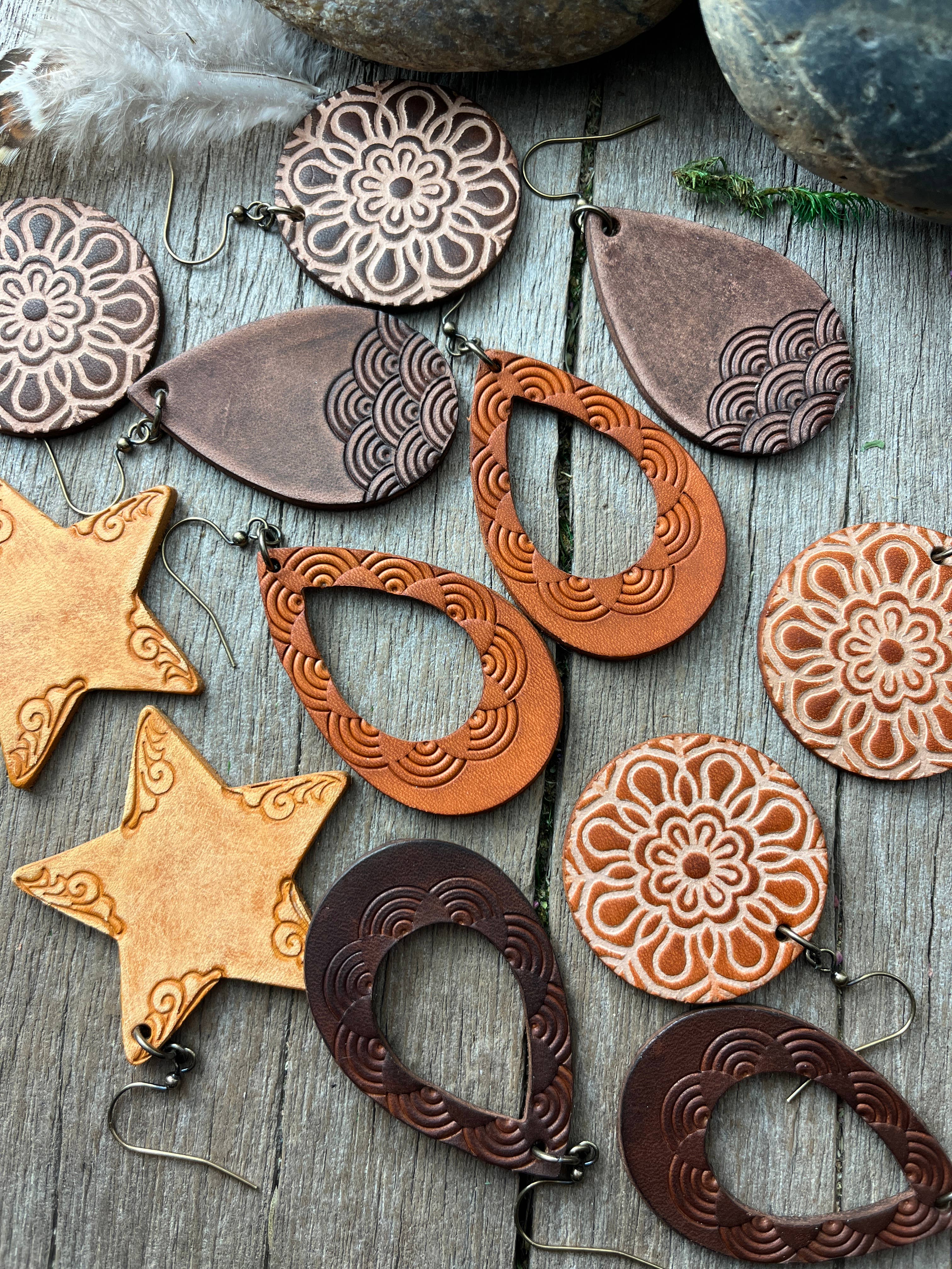 Lucky This Time Hand Tooled Earrings with Rustic Finish