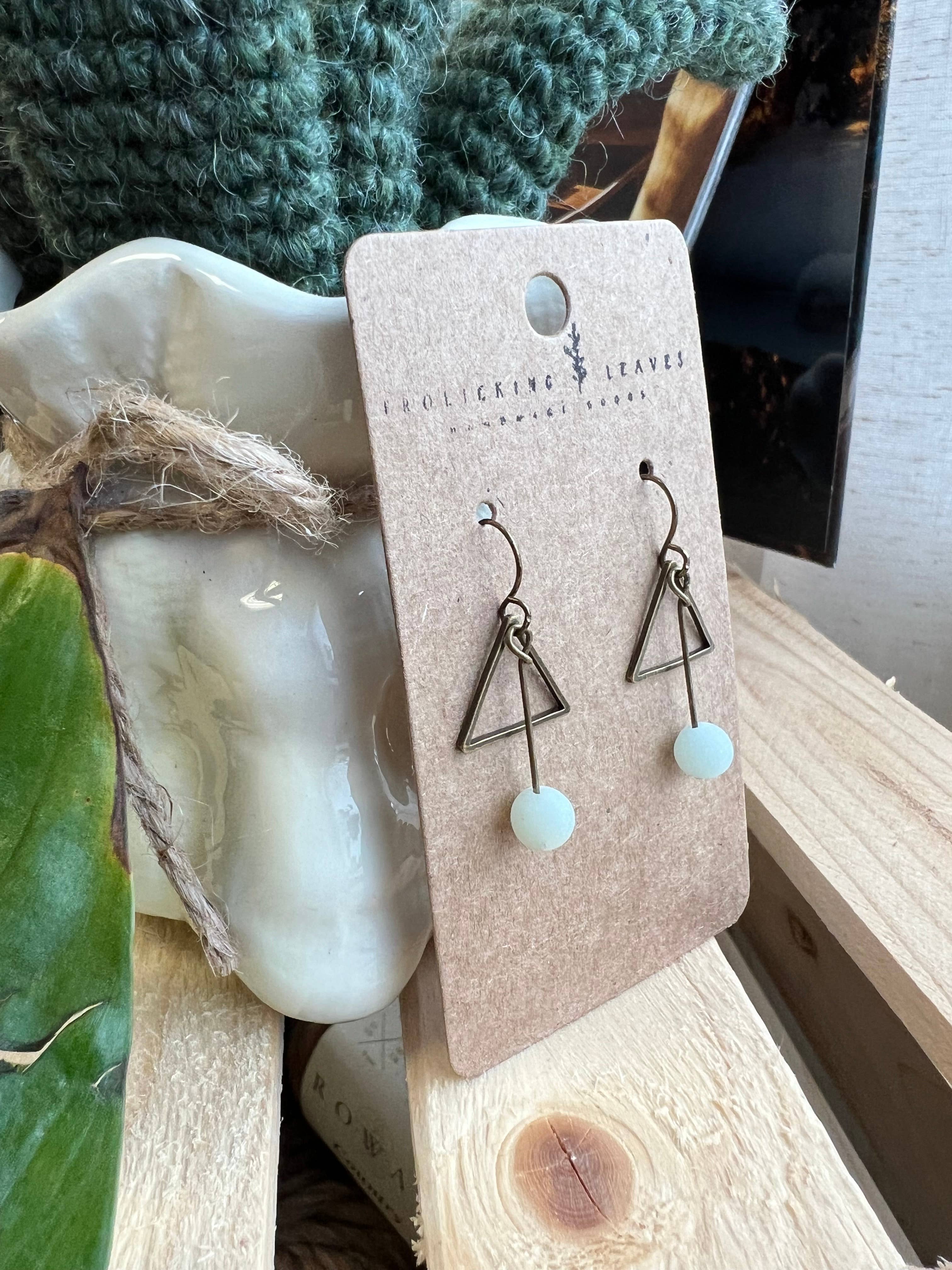 Amazonite Bronze Triangle Earrings
