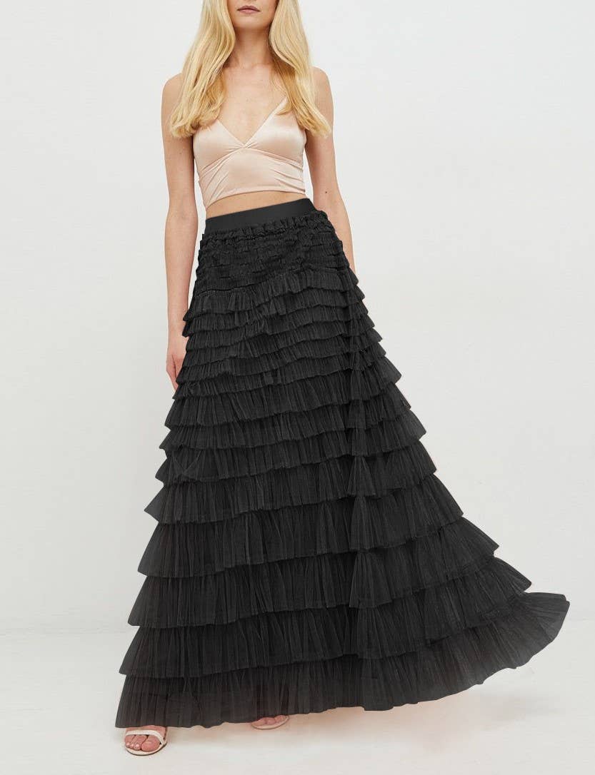 Social Graces Ruffle Tulle Maxi Skirt